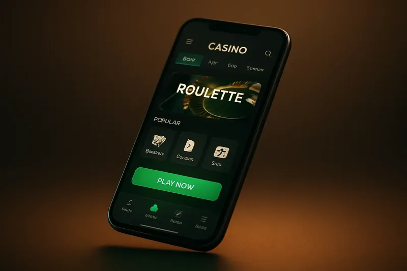Premium Casino App Modern smartphone showing dark-themed premium casino app with green accents